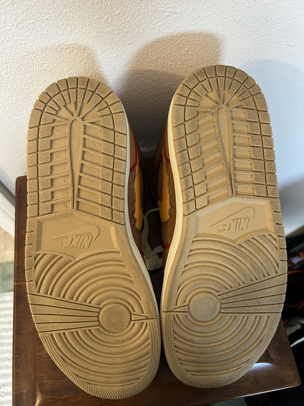 Nike Air Jordan High-Top Sneakers in Tan, Red and Yellow - Picture 3 of 4